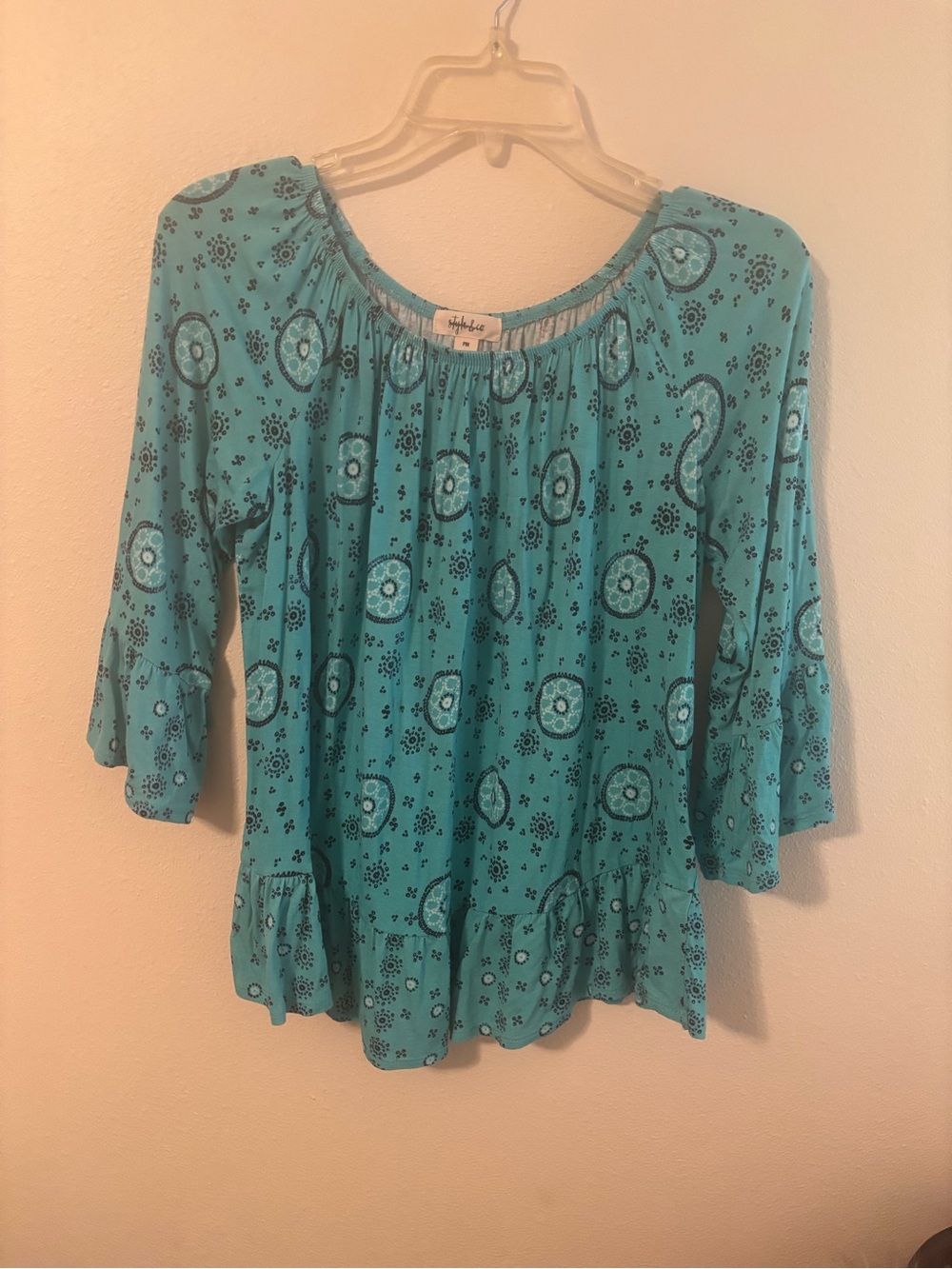 Blue Boho Paisley Peasant Top size petite medium style & co
